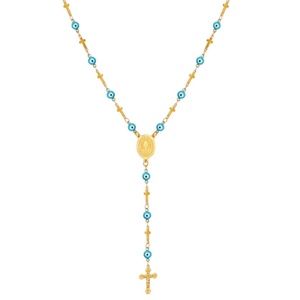 Stainless Steel Rosary Necklace Gold Tone